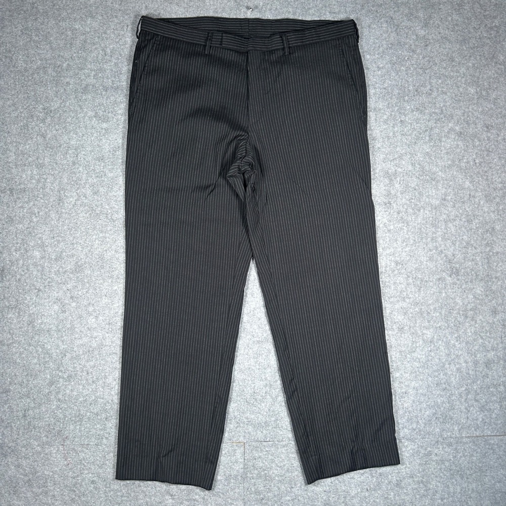 Hugo Boss Dress Pants Mens 44(36x28) Black Pinstripe Virgin Wool Business Formal
